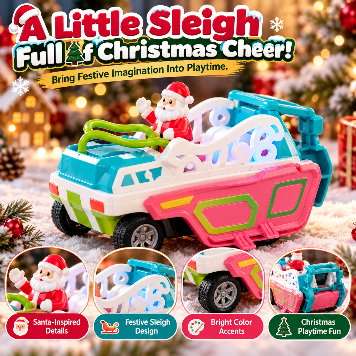 2-in-1 Christmas Transforming Toy | Unicorn and Santa Sleigh, product image 4