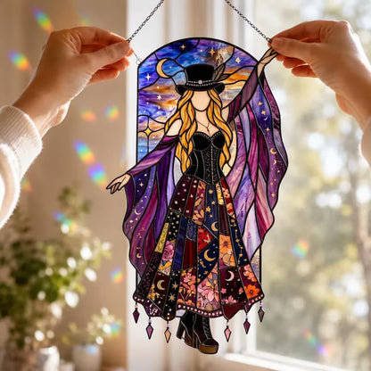 💃 70s Rock Witch🤘 Handmade Stained Glass Spinning Suncatcher