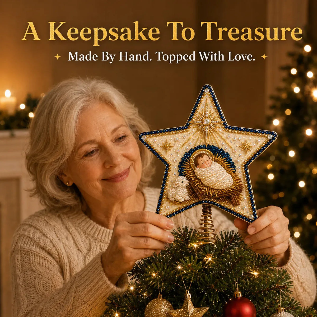 ⭐ Faith Inspired Pearl Diamond Art Christmas Tree Topper Craft Kit