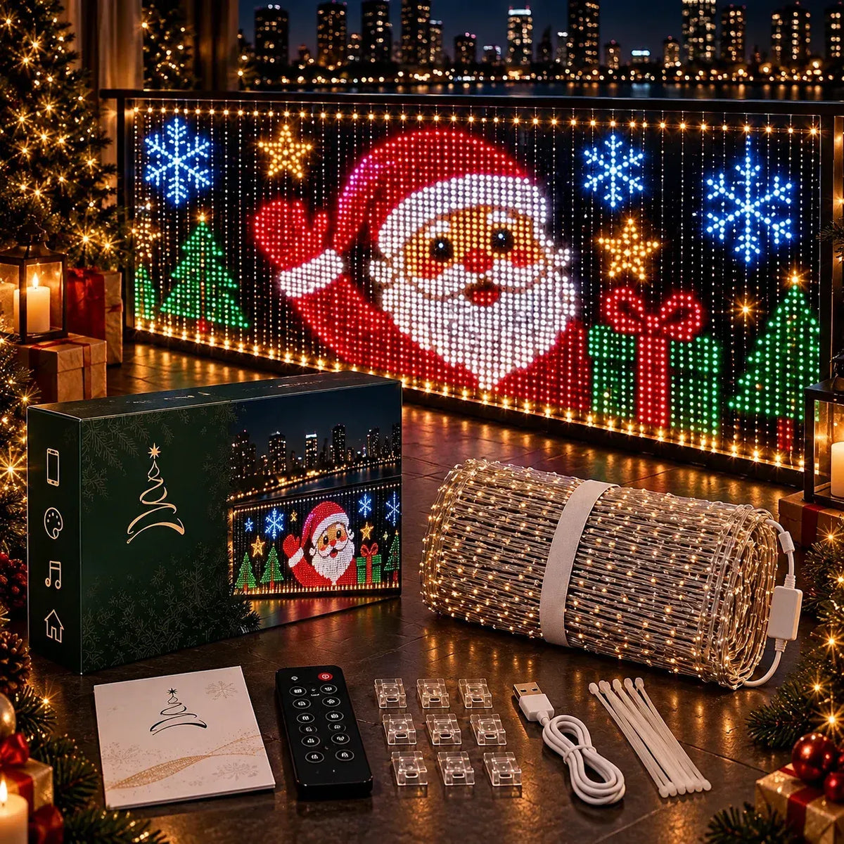 💡🎅Smart LED Matrix Balcony Curtain Light, Flowing Animation LED Curtain Lamp for Balcony