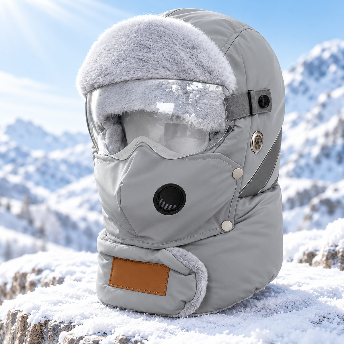 Winter thermal ushanka hat with detachable mask and goggles, product view 14