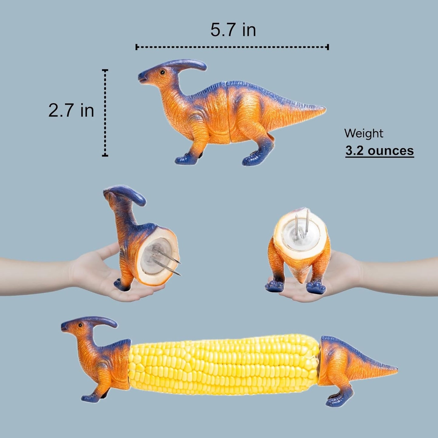 Dinosaur Corn Cob Holders with Stainless Steel Prongs