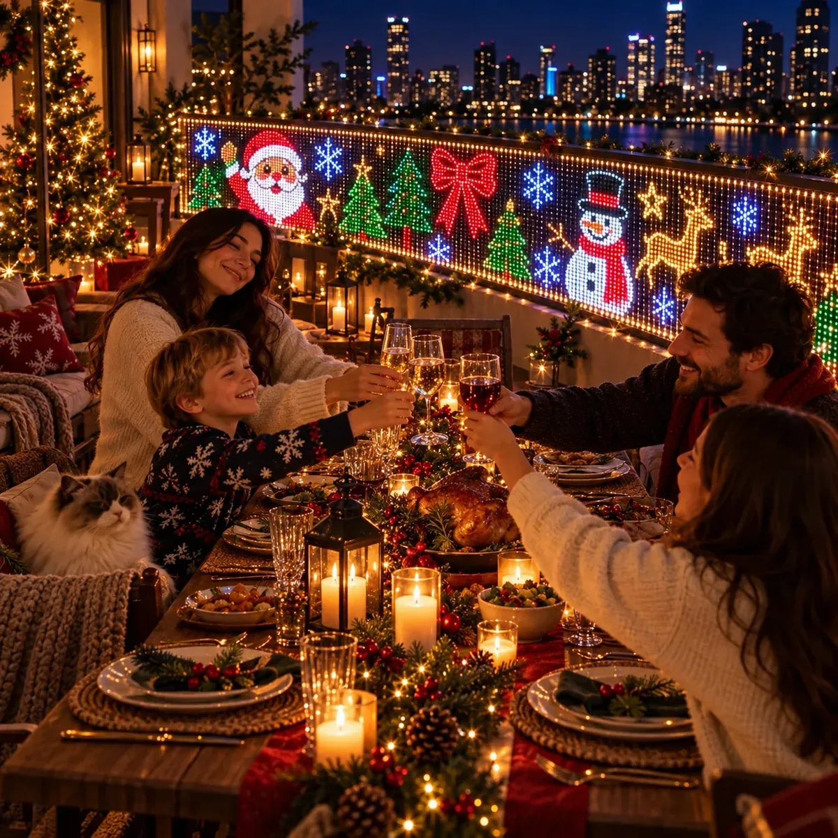 💡🎅Smart LED Matrix Balcony Curtain Light, Flowing Animation LED Curtain Lamp for Balcony