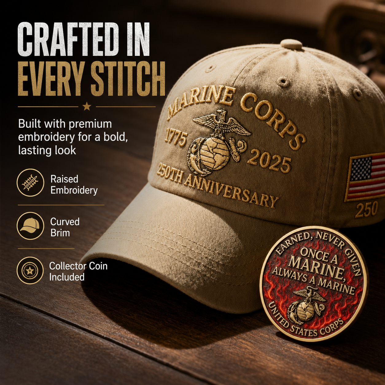 American Heritage Embroidered Cap with Free Honor Coin