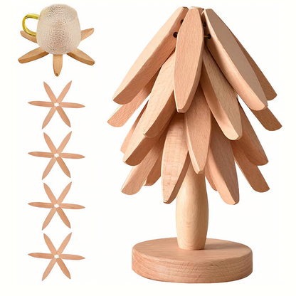 Natural Tree Trivet Set - 4 wooden Trivets & 1 Stand