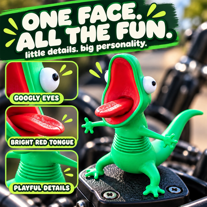 🦎 Funny Green Gecko Figurine – Playful Motorcycle & Desktop Decor