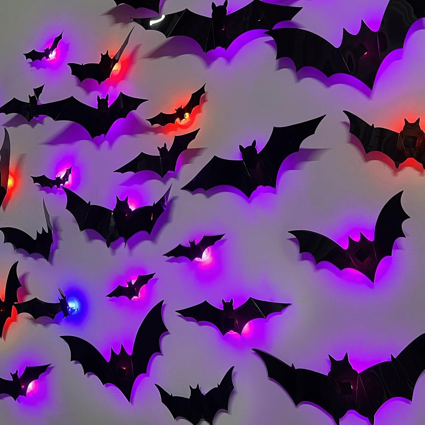 Halloween Bats Wall Decor with Lights – 3D Spooky Stickers for Home