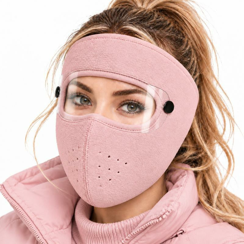 Pink(Short) fleece-lined winter face mask with detachable goggles