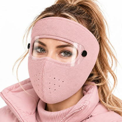 Pink(Short) fleece-lined winter face mask with detachable goggles