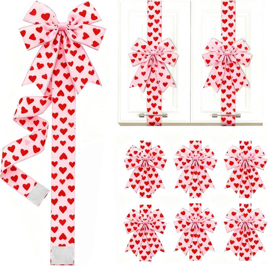 Valentine's Day Pink Heart Large Bow Decoration, Eye-Catching Holiday Decor
