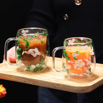 🎄🌸Transparent Double Glass Flower Tea Cup 350 ml