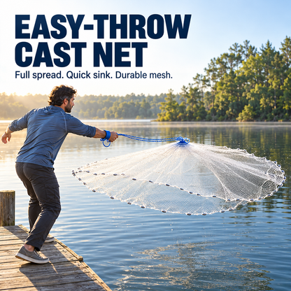 🎣✨ Easy-Throw Cast Net – Heavy-Duty Mesh, Rapid Sinking, Versatile 🌊