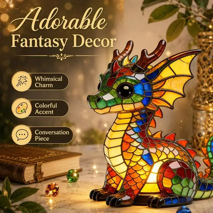 Lucky Dragon LED Night Light – Colorful Stained Glass-Style Resin Lamp, USB-Powered Fantasy Decor & Gift