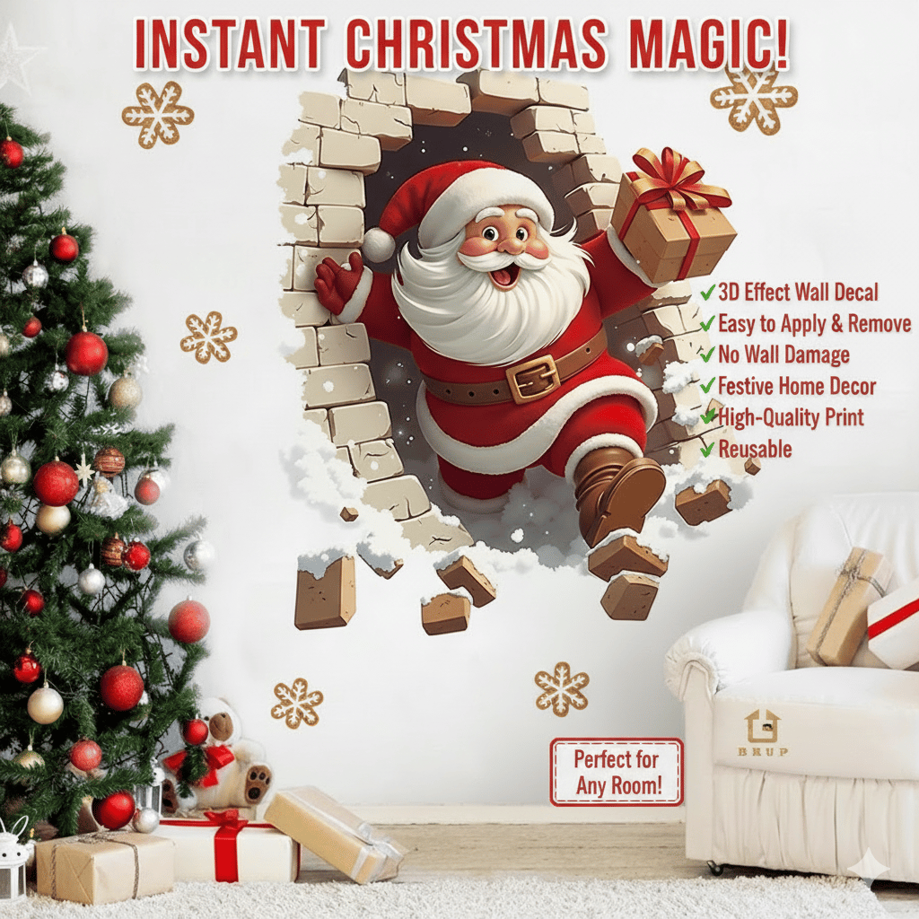 🔥Buy 5 Get 5[10Pcs &💥Free Shipping]Santa Claus Breakthrough Wall Stickers🎄