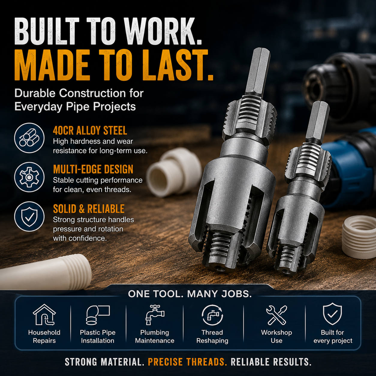 Drill-Powered Pipe Thread Cutting Bit