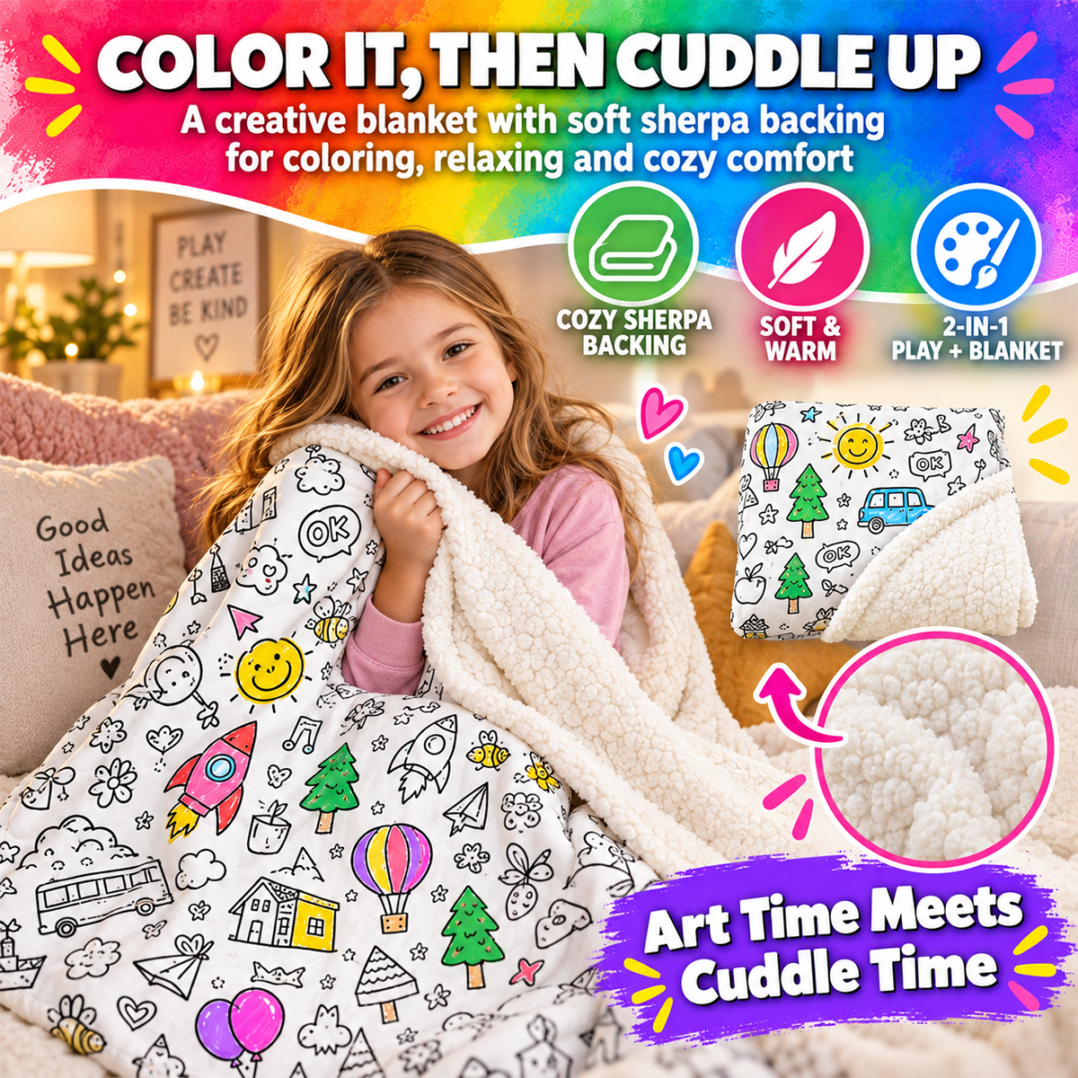 Soft Sherpa backing coloring blanket