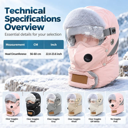 Winter thermal ushanka hat with detachable mask and goggles, product view 9