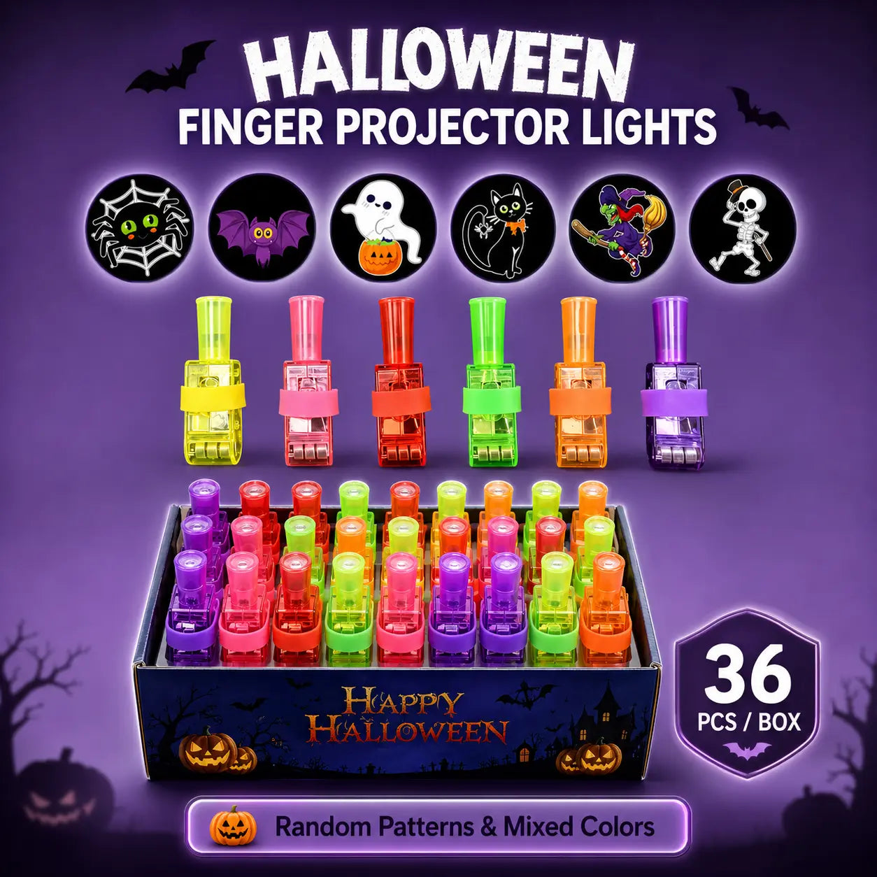 👻🎃 Halloween Finger Projector Rings – LED Party Favors for Kids