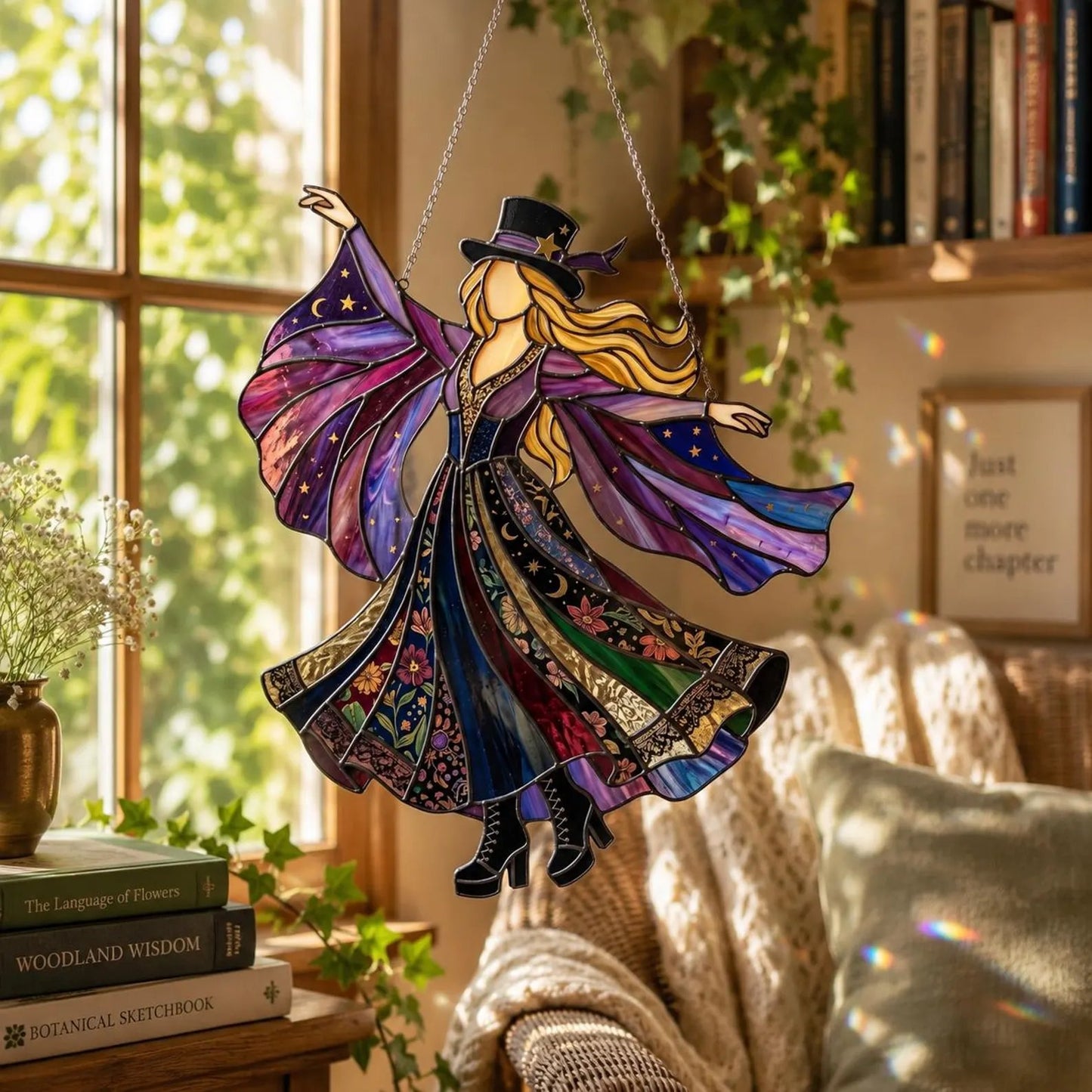 💃 70s Rock Witch🤘 Handmade Stained Glass Spinning Suncatcher