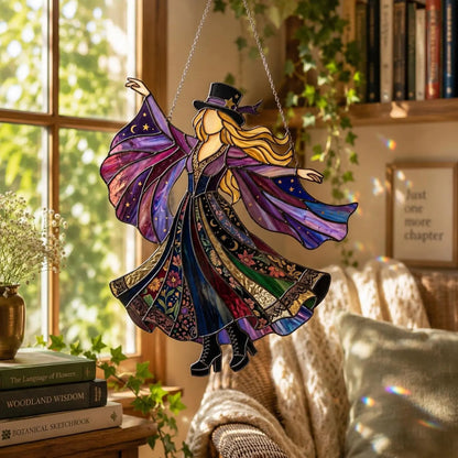 💃 70s Rock Witch🤘 Handmade Stained Glass Spinning Suncatcher