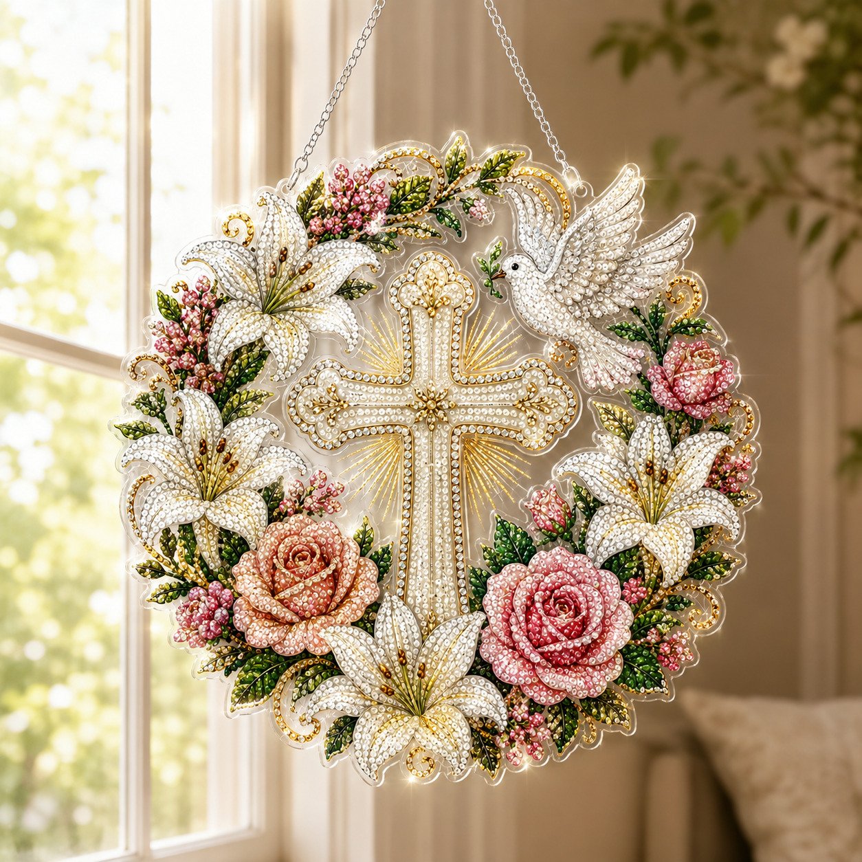 Christian Cross & Dove Diamond Art Hanging Ornament Kit