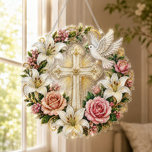 Christian Cross & Dove Diamond Art Hanging Ornament Kit