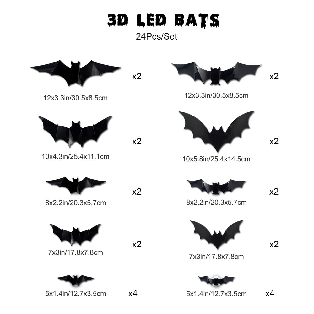 Halloween Bats Wall Decor with Lights – 3D Spooky Stickers for Home