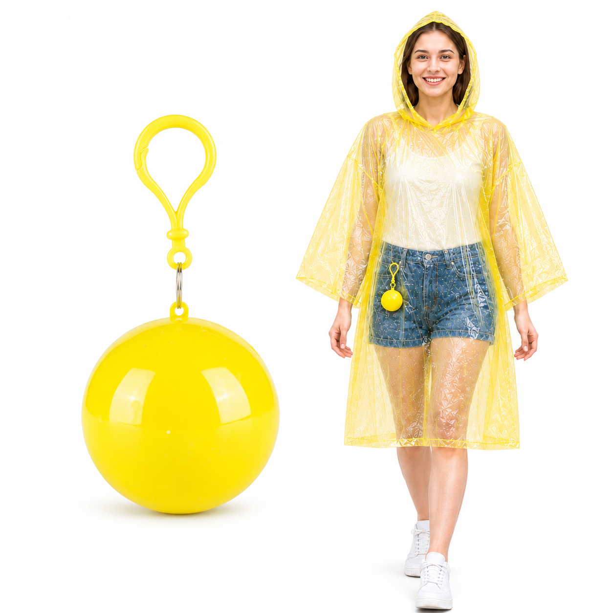 ☔ Portable Rain Poncho Ball Waterproof Hooded Raincoat Clip‑On Case