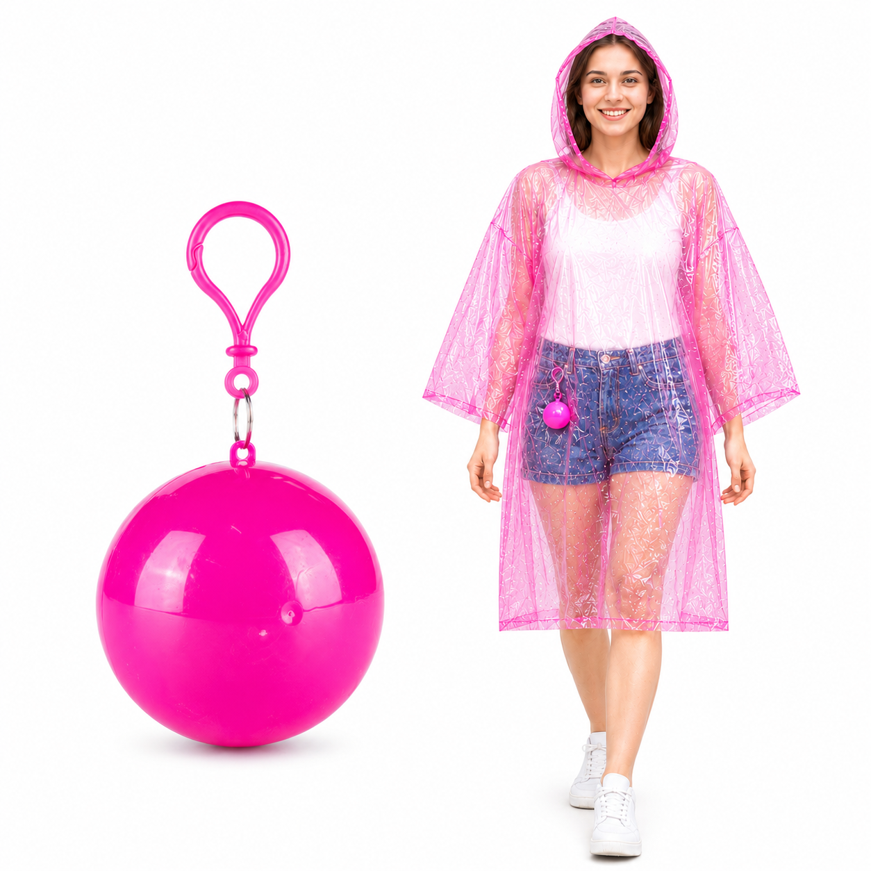☔ Portable Rain Poncho Ball Waterproof Hooded Raincoat Clip‑On Case