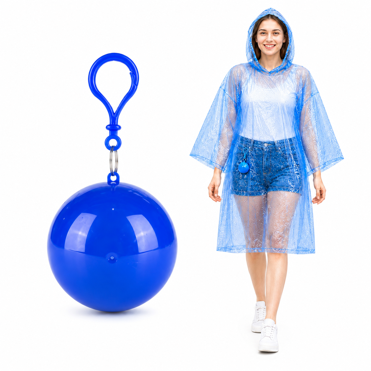 ☔ Portable Rain Poncho Ball Waterproof Hooded Raincoat Clip‑On Case