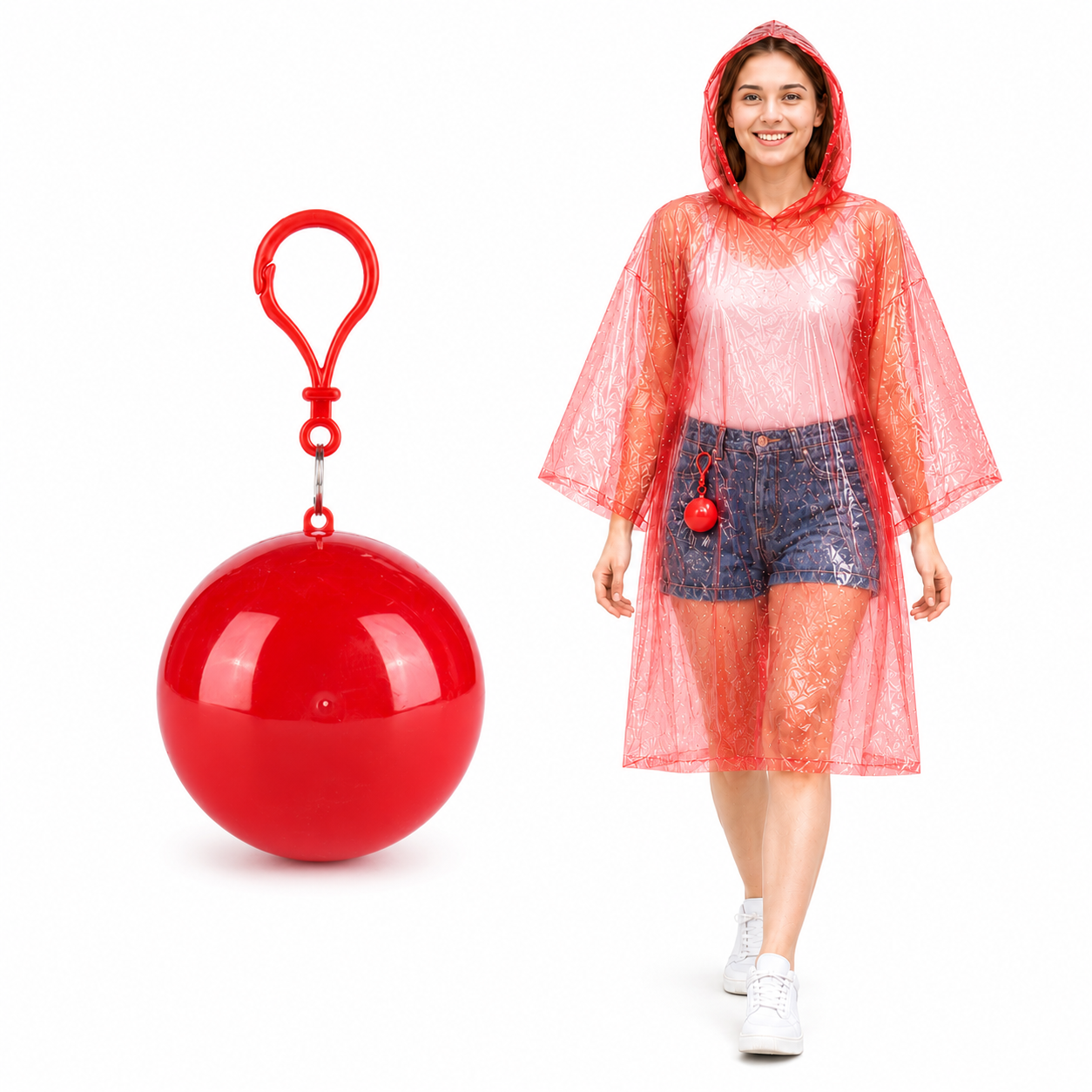 ☔ Portable Rain Poncho Ball Waterproof Hooded Raincoat Clip‑On Case