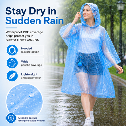 ☔ Portable Rain Poncho Ball Waterproof Hooded Raincoat Clip‑On Case