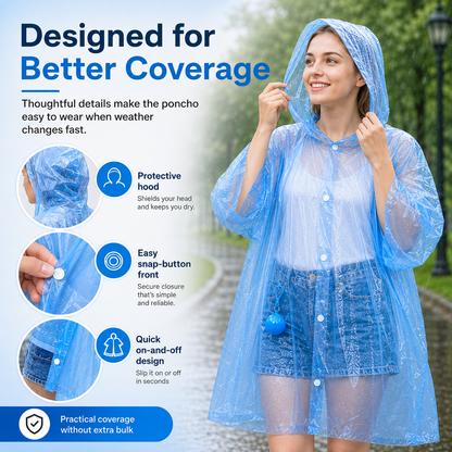 ☔ Portable Rain Poncho Ball Waterproof Hooded Raincoat Clip‑On Case