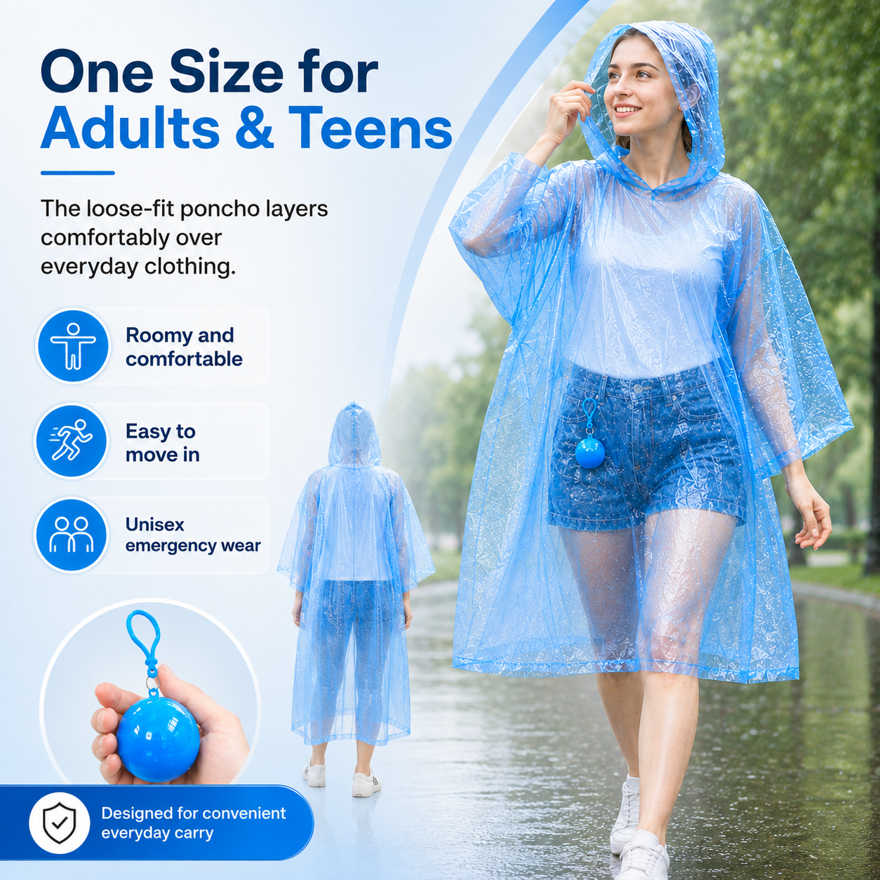 ☔ Portable Rain Poncho Ball Waterproof Hooded Raincoat Clip‑On Case