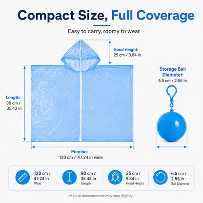 ☔ Portable Rain Poncho Ball Waterproof Hooded Raincoat Clip‑On Case