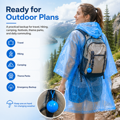 ☔ Portable Rain Poncho Ball Waterproof Hooded Raincoat Clip‑On Case