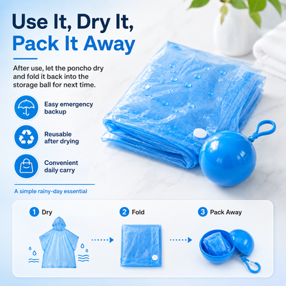 ☔ Portable Rain Poncho Ball Waterproof Hooded Raincoat Clip‑On Case