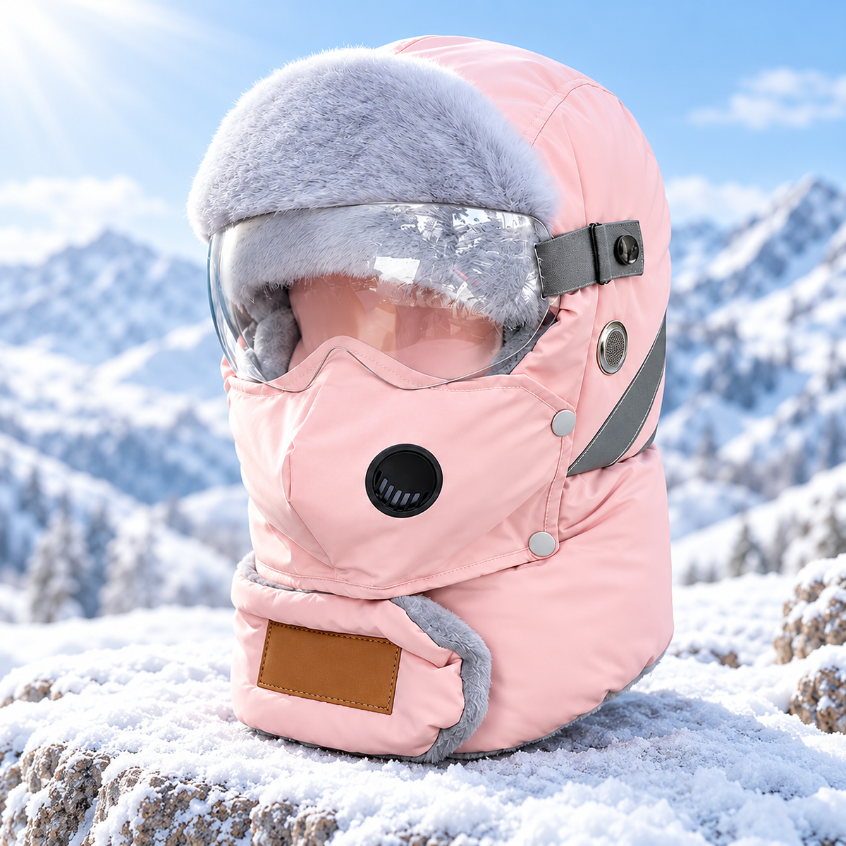 Winter thermal ushanka hat with detachable mask and goggles, product view 12