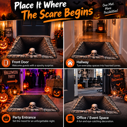 💀 3D Skull Trap Door Illusion Mat – Spooky Halloween Entrance Decor