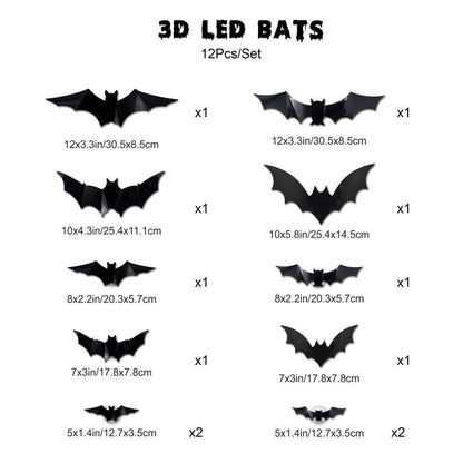 Halloween Bats Wall Decor with Lights – 3D Spooky Stickers for Home