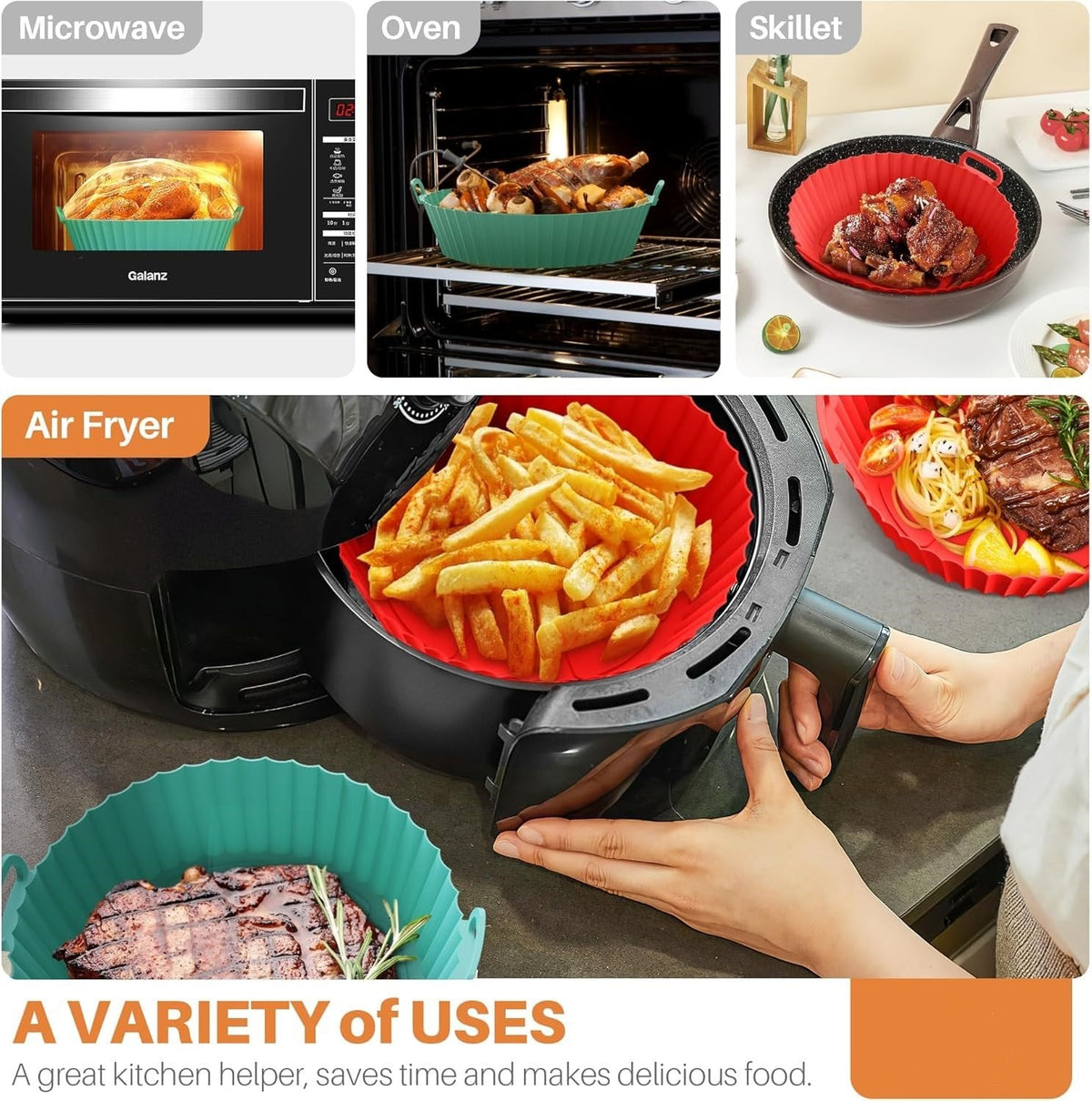 6-Piece Silicone Air Fryer Baking Tray Set – Non-Stick, Reusable & Easy to Clean