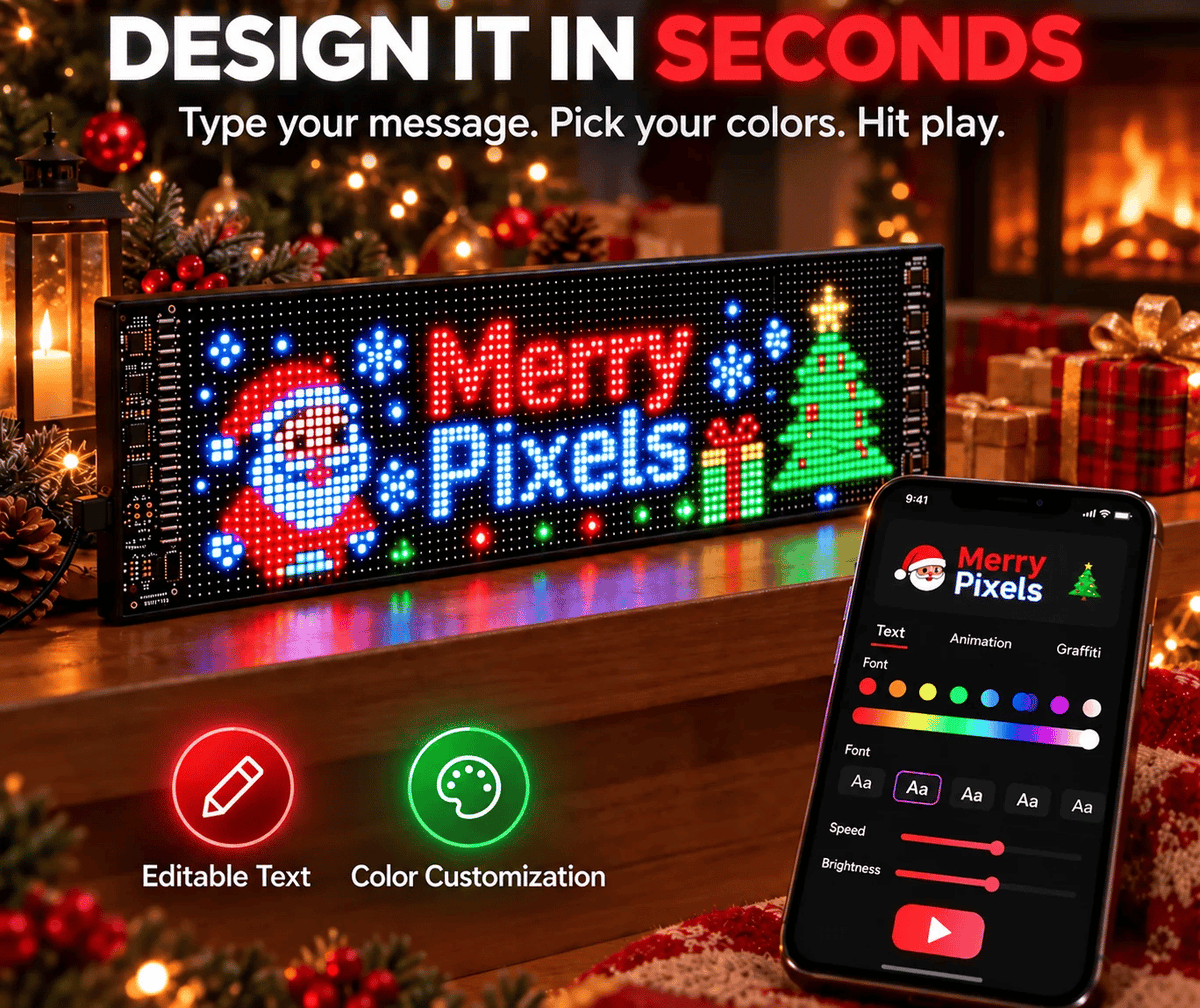 Christmas LED Pixel Window Display | App Controlled Animated Holiday Light for Car & Home Decor