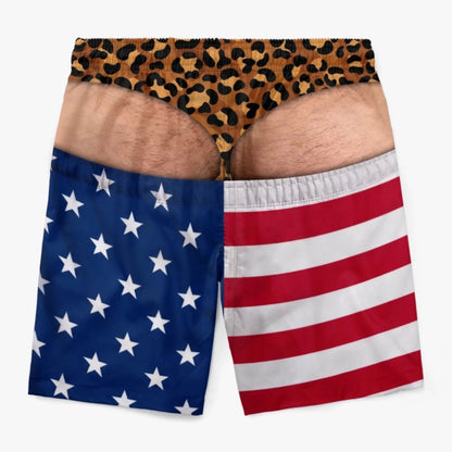 Funny Patriotic Men Swim Trunks - Personalized Birthday Gifts