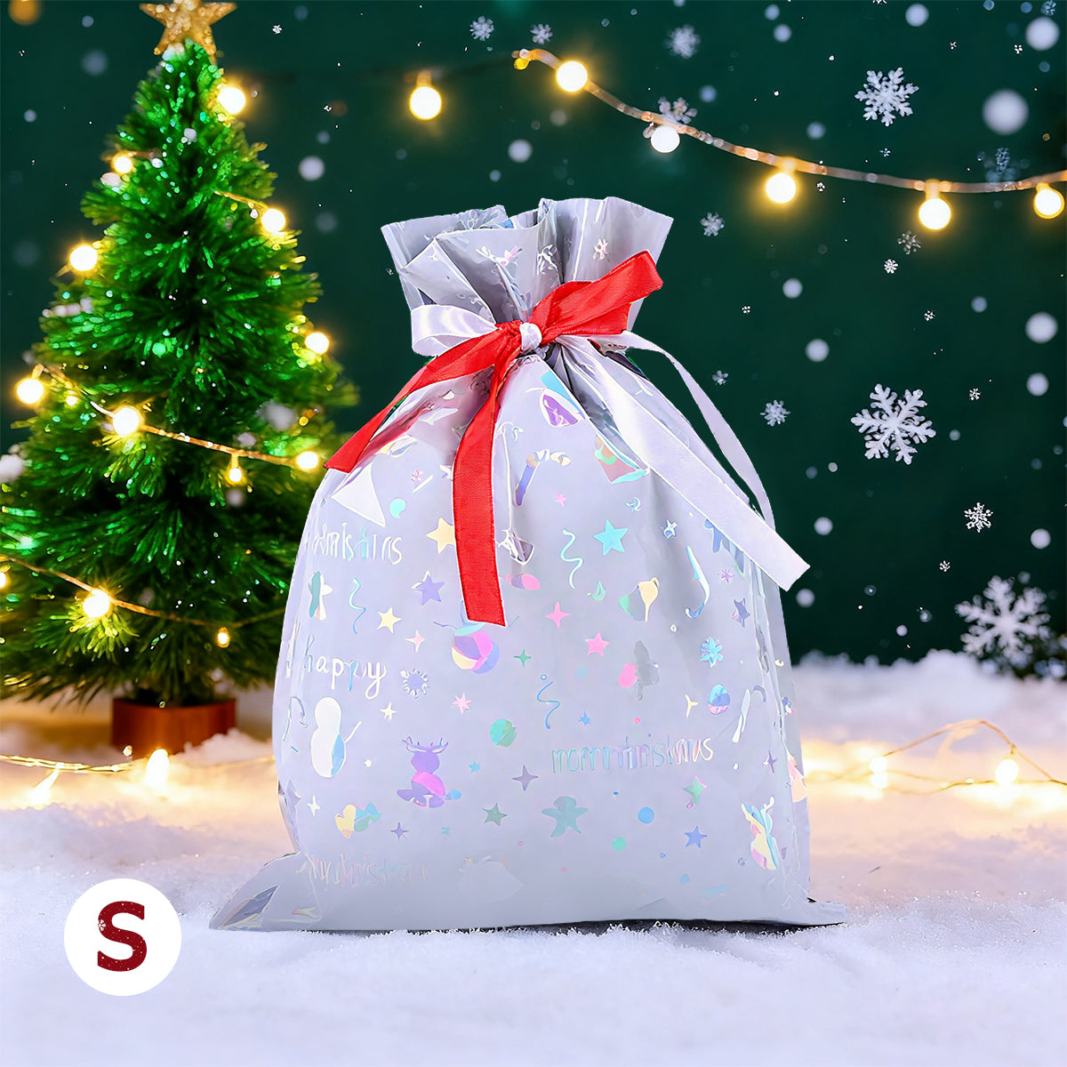 Christmas Cheer Drawstring Gift Bags