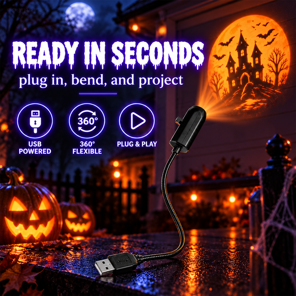 🎃 Halloween Window Projector ✨ 11 Spooky Films USB Powered Holiday Decor