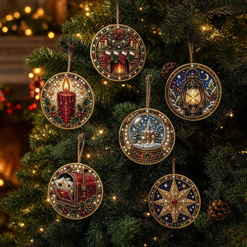 6Pcs DIY Wooden Christmas Tree Diamond Painting Ornaments