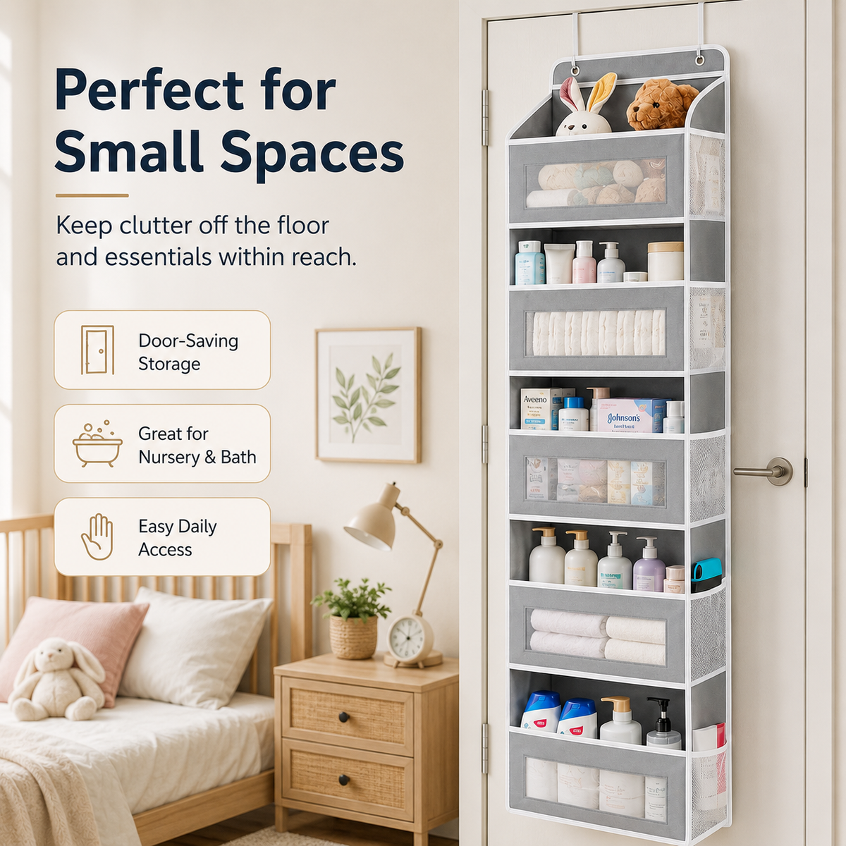 5-Tier Over-the-Door Organizer – Extra Side Mesh Pockets for More Storage 🚪