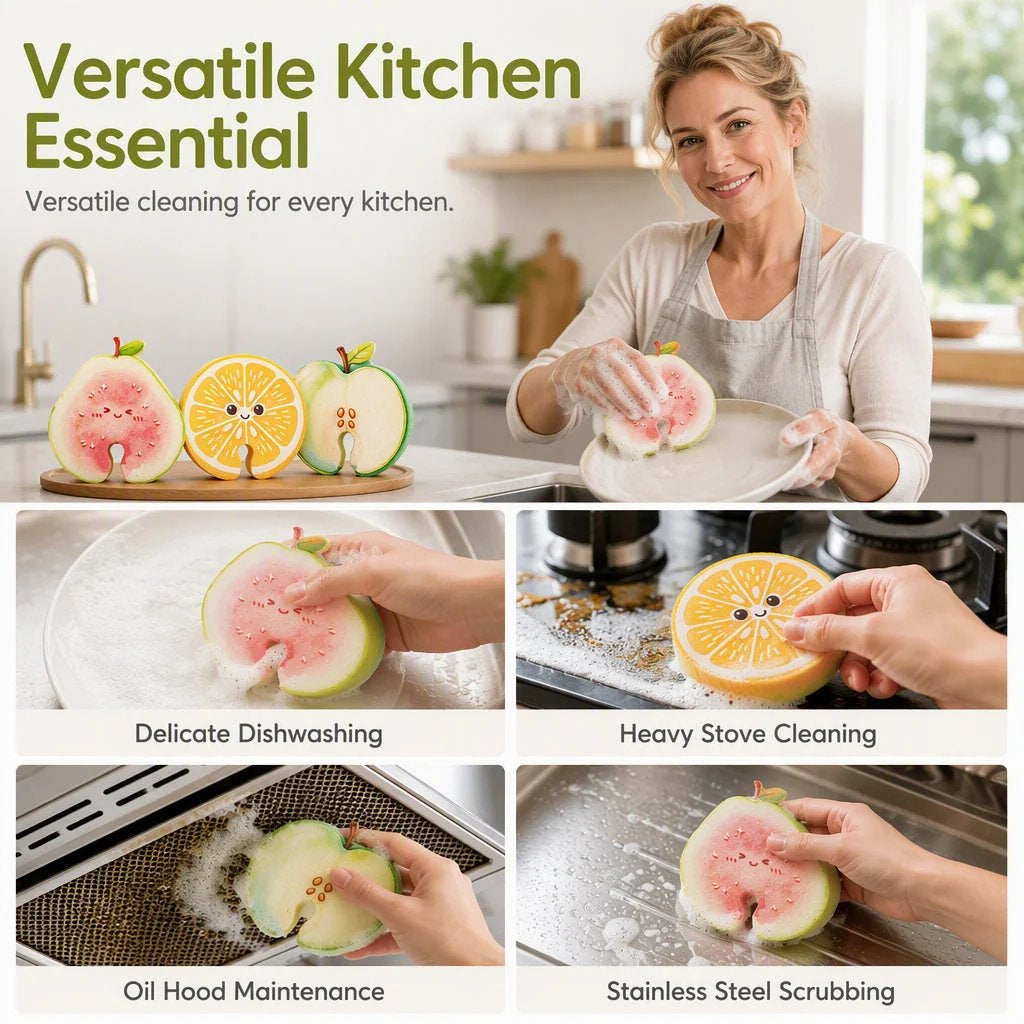 🧴✨Cute fruit-shaped dishwashing sponge brush