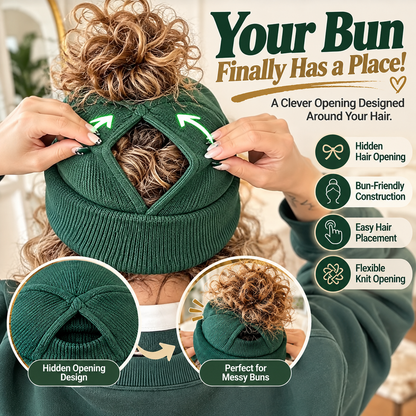 Messy Bun Beanie | Ribbed Knit Hat with Ponytail Opening, product image 3