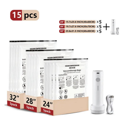 Cordless Travel Vacuum Storage Compression Bag Set